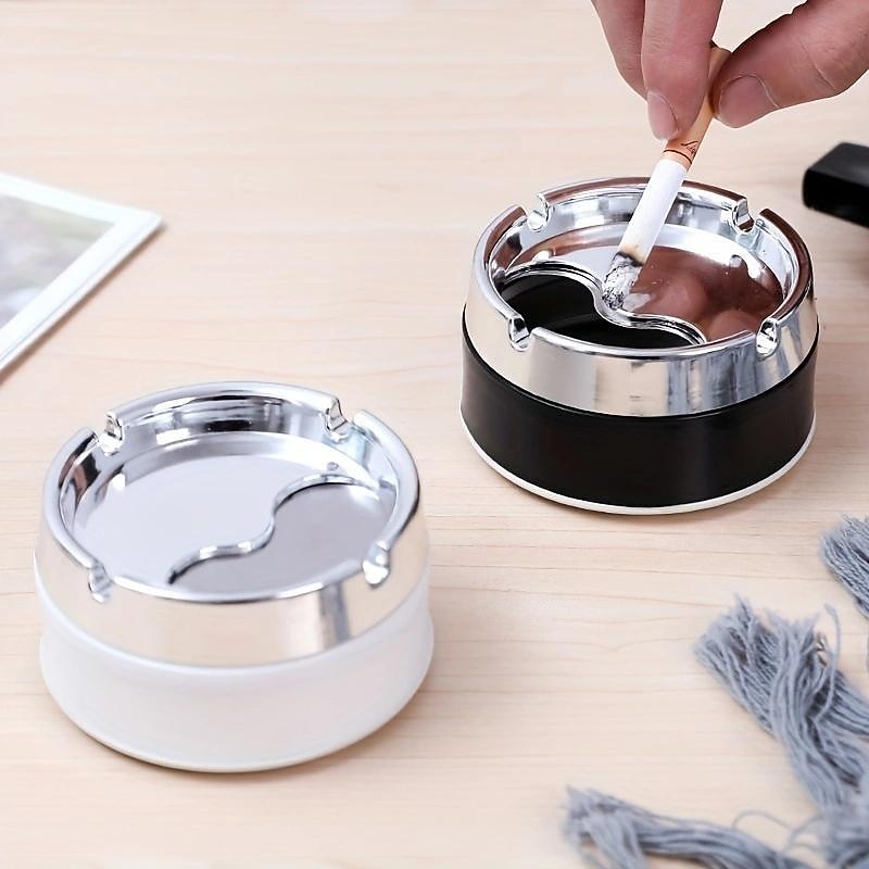 Pocket Ashtray Outdoor Tabletop Ashtrays Stainless Steel Ashtray, Sealed Windproof Ashtray, Living Room Household Rotary Thickening Ashtray