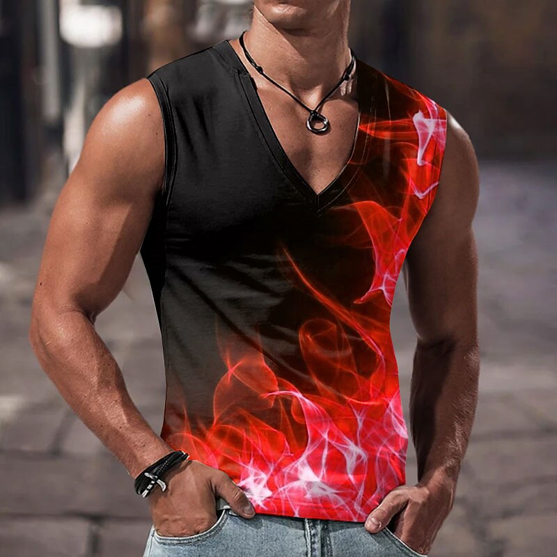 Men's Graphic Color Block Hellfire Flames Flame Tank Top Sleeveless T Shirt for Men Flame Shirt Sleeveless T shirt 3D Print V Neck Shirt Designer Casual Muscle Sports Running Gym Red Blue Purple3