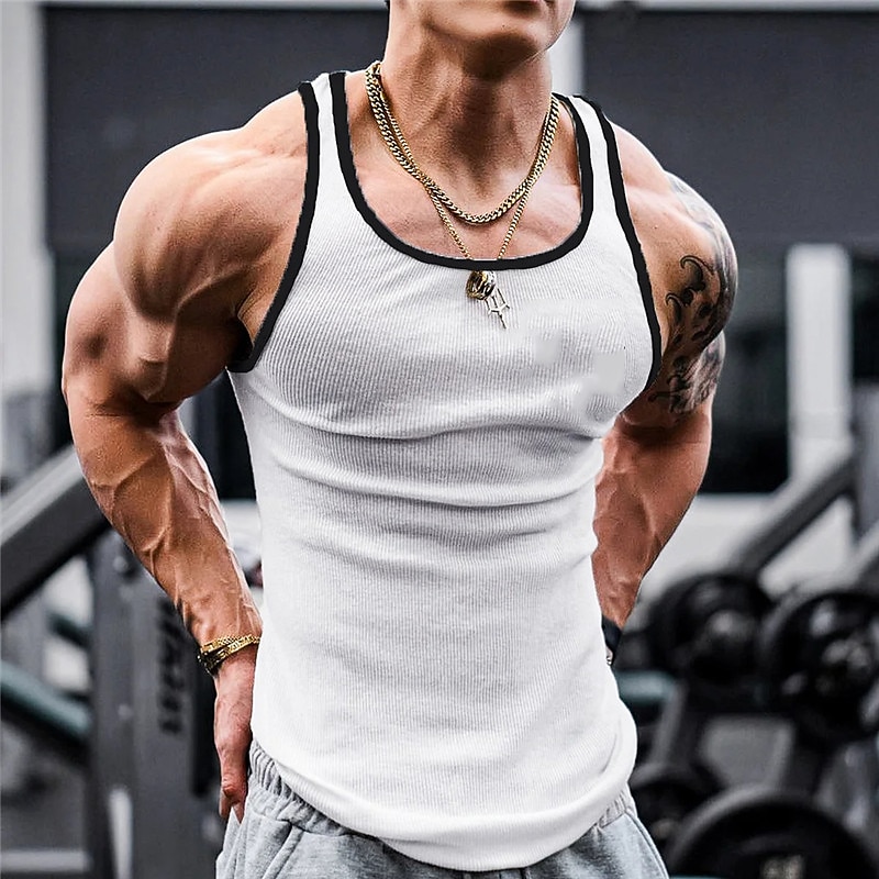 Men's Tank Top Vest Top Undershirt Sleeveless Shirt Sleeveless Crew Neck Summer Plain Fashion Designer Muscle Outdoor Going out Gym Black White Top Tee for Men