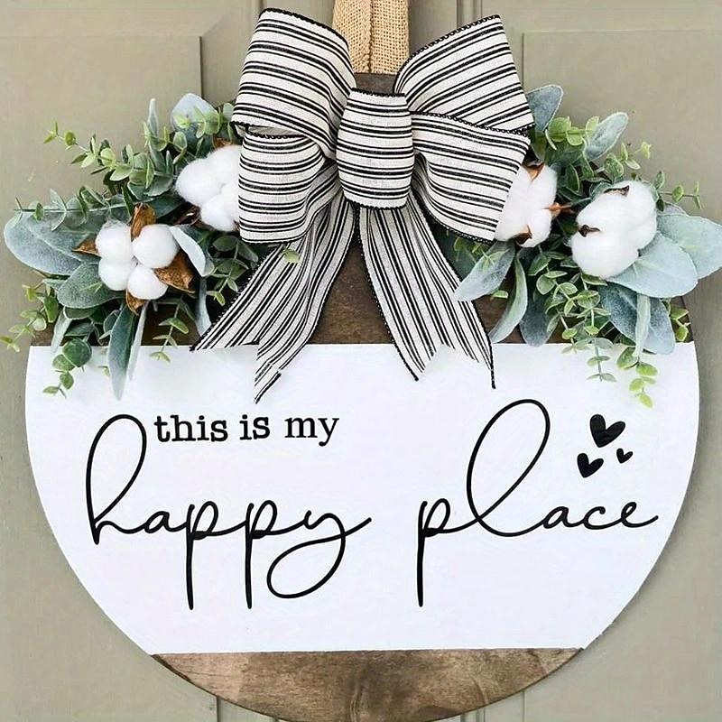 1pc, Welcome Wood Wall Sign Front Door Decor Round Wood Wall Signs For Wooden Farmhouse Porch Hangers Hello Wreaths Decoration Housewarming Gift For Home Beach Restaurant Shop 30x30cm/11.8''x11.8''