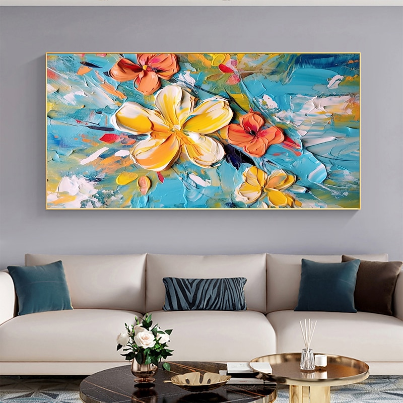 Handmade Oil Painting Canvas Wall Art Decor Original Colored flowers Abstract Scenery Painting for Home Decor With Stretched Frame/Without Inner Frame Painting 11