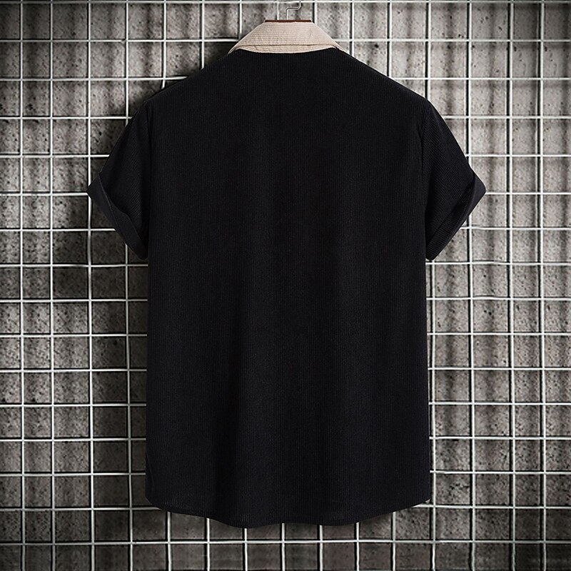 Men's Casual Shirt Flannel Shirt Pink Wine Purple Green khaki Short Sleeve Color Block Lapel Vacation Street Basic Clothing Apparel Fashion Leisure4