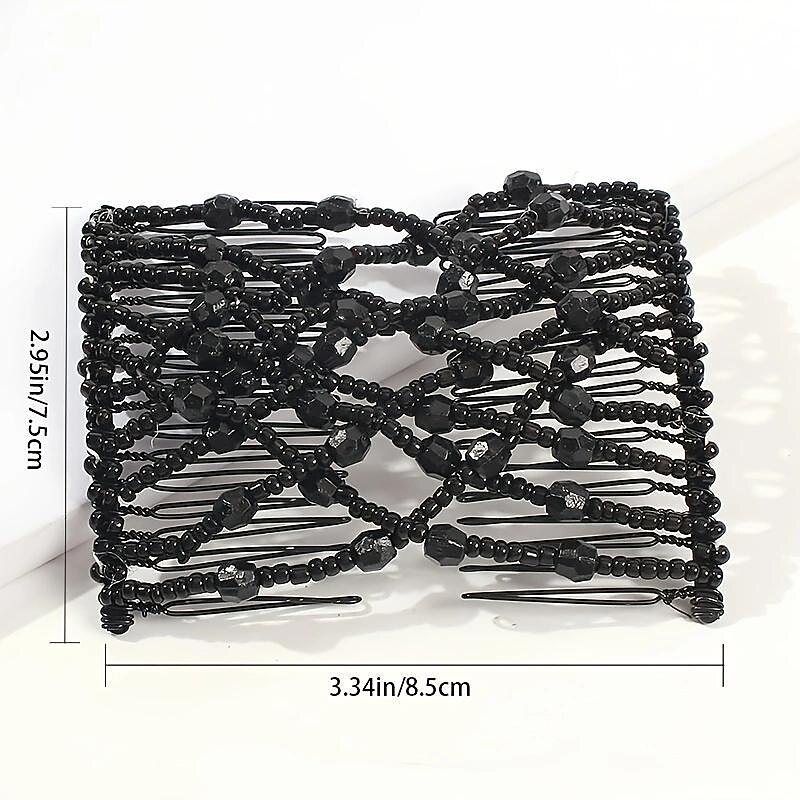 Double Hair Comb For Women, Hair Combs With Elastic Beaded Rope Flexible Hair Comb Magic Stretchy Hair Clip For Women Girls Hair Accessory4