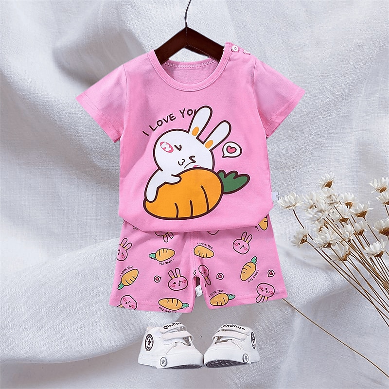 2 Pieces Toddler Boys T-shirt & Shorts Outfit Animal Cartoon Bear Short Sleeve Cotton Set Outdoor Neutral Daily Basic Summer Spring 3-7 Years Short set 30-RABBIT rabbit. Short set 35-Happy Niu Niu4