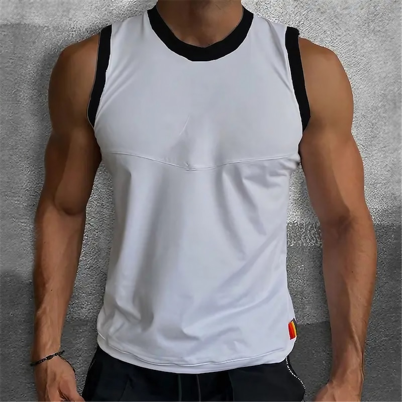 Men's Tank Top Vest Top Undershirt Sleeveless Shirt Sleeveless Crew Neck Summer Color Block Fashion Designer Muscle Outdoor Going out Gym White Red Blue Top Tee for Men