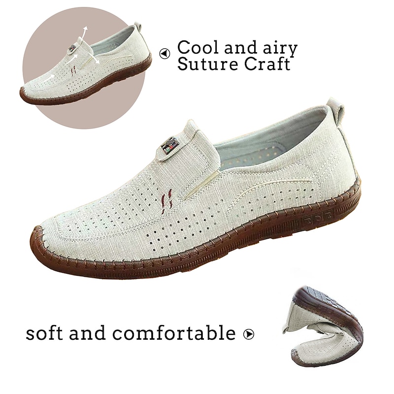 Men's Breathable Beige Slip-On Loafers with Perforated Design and Cushioned Sole - Lightweight Casual Shoes for Summer and Outdoor Wear4