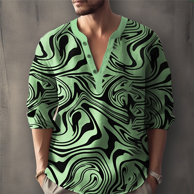 Men's Optical Illusion Geometric Pattern Shirt Button Up Shirt Long Sleeve Fashion Streetwear Designer Outdoor Casual Daily Summer Spring Fall Stand Collar Print Blue Green Khaki Gray3