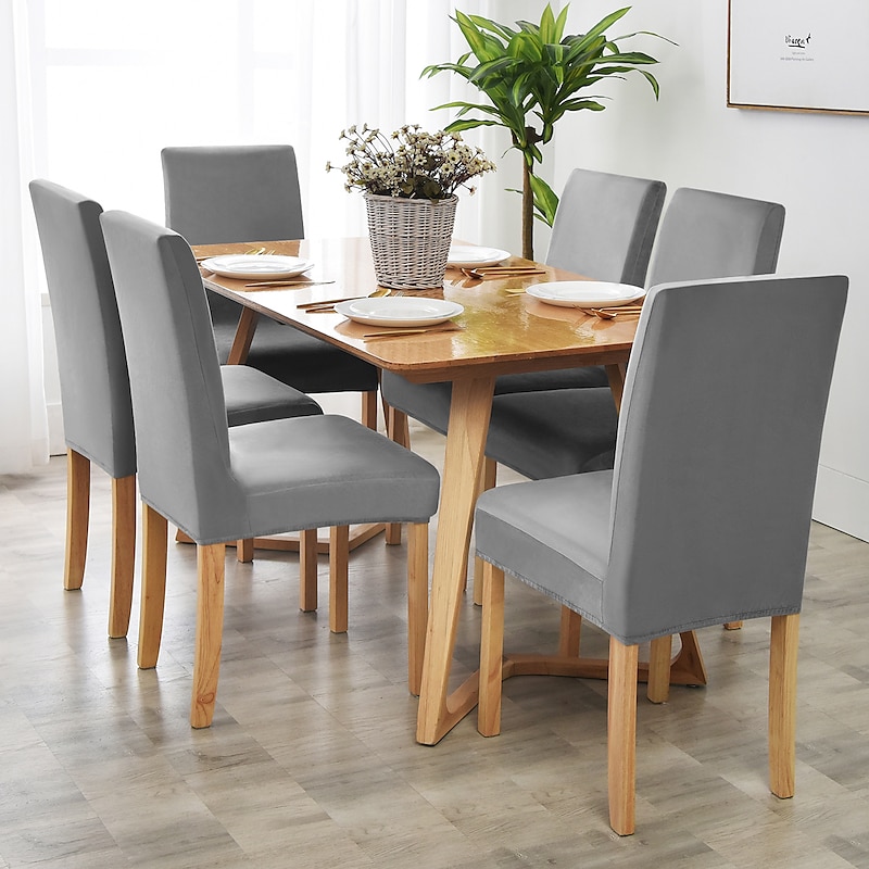 Velvet Dining Chair Cover Burgundy Plush Stretch Spandex  Chair Slipcover Chair Protector High Back Dining Chair  Cover with Elastic Band for Dining Room Wedding Ceremony Banquet Home Decor