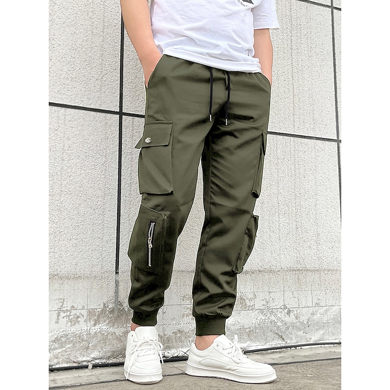 Men's Cargo Pants Cargo Trousers Flap Pocket Plain Comfort Breathable Outdoor Daily Going out Cotton Blend Fashion Casual Black Green