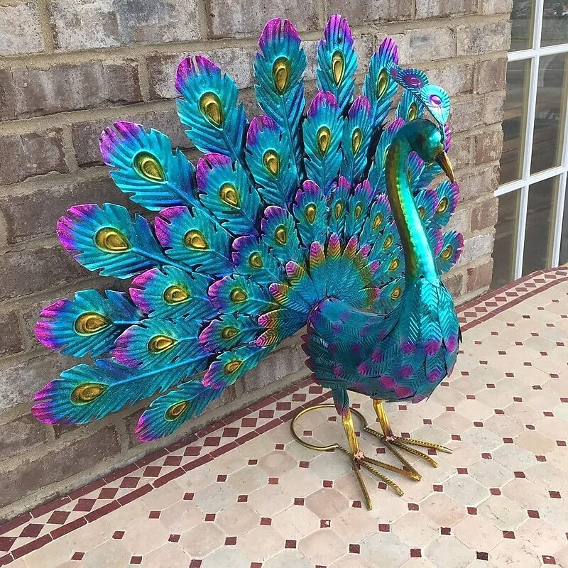 Peacock Statue Decor - 2023 Newest Metal Peacock Outdoor Beautiful Peacock Statue Garden Decor, Realistic Animal Peacock Outdoor Statue for Yard Home Art Lawn Decor