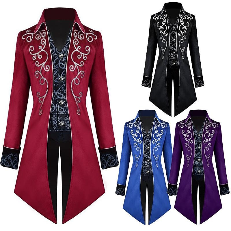 Prince Gentleman Plus Size Vintage Punk & Gothic Medieval 18th Century 17th Century Cosplay Costume Tuxedo Tailcoat Men's Embroidered Costume Vintage Cosplay Performance Stage Carnival Long Sleeve