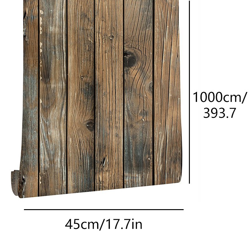 Vintage Wallpaper Wall Mural 1pc Thickened Wood Grain Contact Paper, Home Decor PVC Material Self-Adhesive Wallpaper Waterproof Oilproof For Cabinets Tables Home Renovation 45x1000cm(17.7"x393.7")2