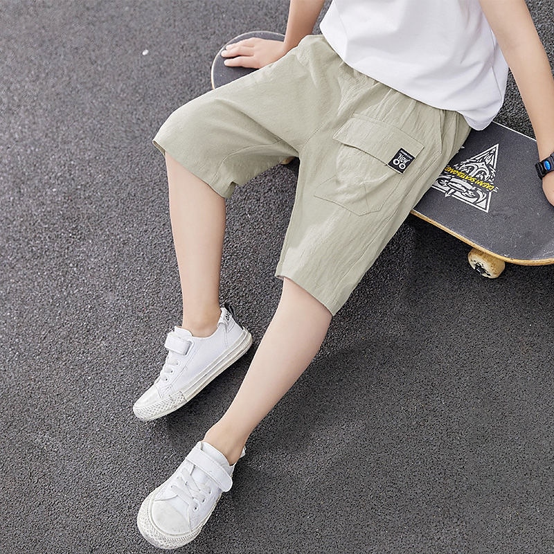 Kids Boys Shorts Pocket Solid Color Breathable Comfort Shorts Outdoor Cotton Cool Daily turmeric Black Sky Blue Mid Waist4