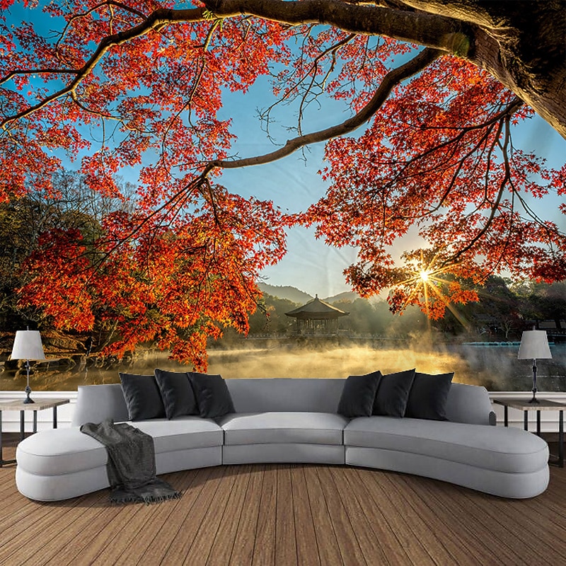 Landscape Nature Hanging Tapestry Forest Under The Sun Wall Art Large Tapestry Mural Decor Photograph Backdrop Blanket Curtain Home Bedroom Living Room Decoration2