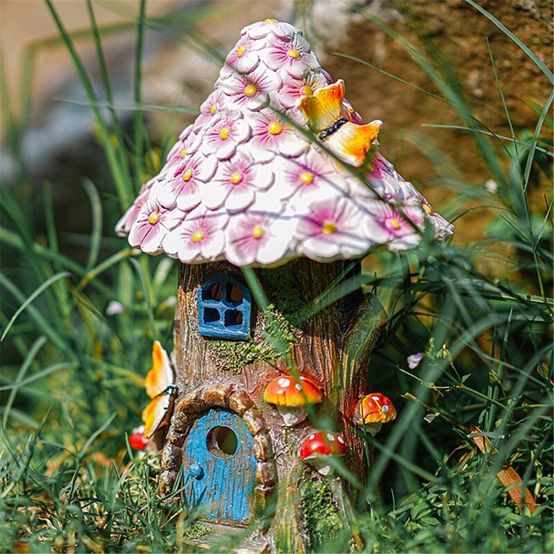 Craft Miniature House Solar Powered Led Light Garden Fairy Outdoor Walkway Sun Flower Resin Cottage Village Lamp Decoration4