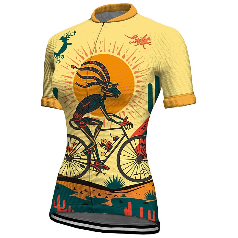 Women's Cycling Jersey Graphic Short Sleeve Bike Jersey Top with 3 Rear Pockets Mountain Bike MTB Road Bike Cycling Quick Dry Reflective Strips Back Pocket Moisture Wicking Sports Yellow Mint Green
