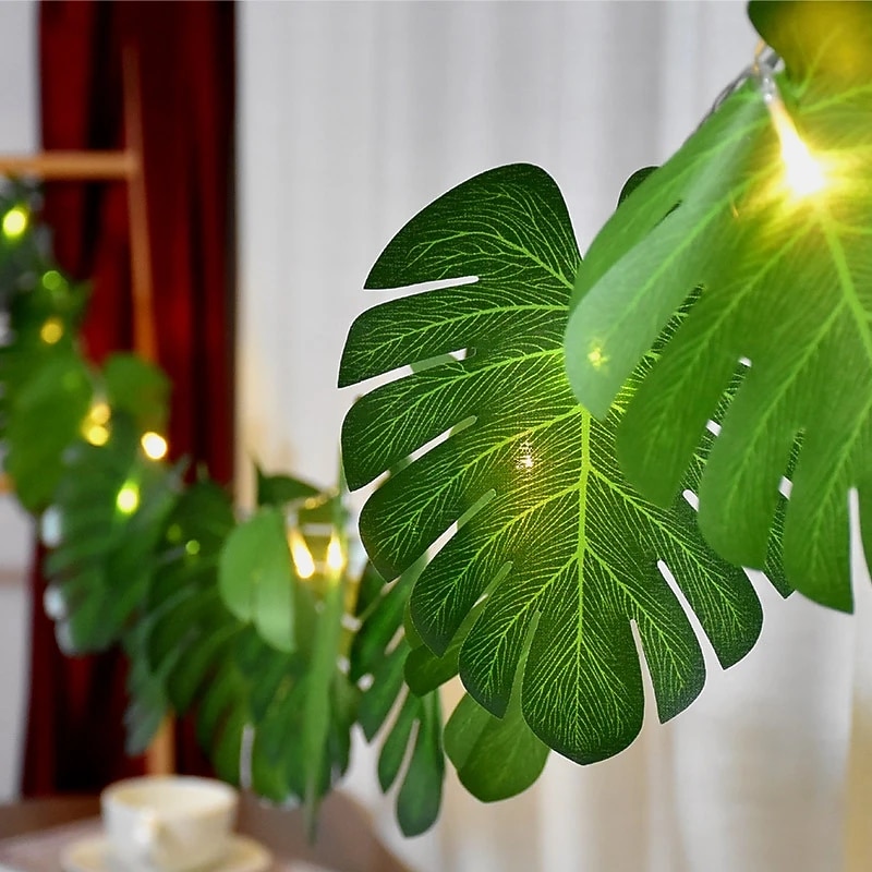 3m 20LEDs Palm Leaf Hawaiian Tropical Party Decor Lights for Home Garden Outdoor Indoor Jungle Seaside Outdoor Camping Party Decorations3