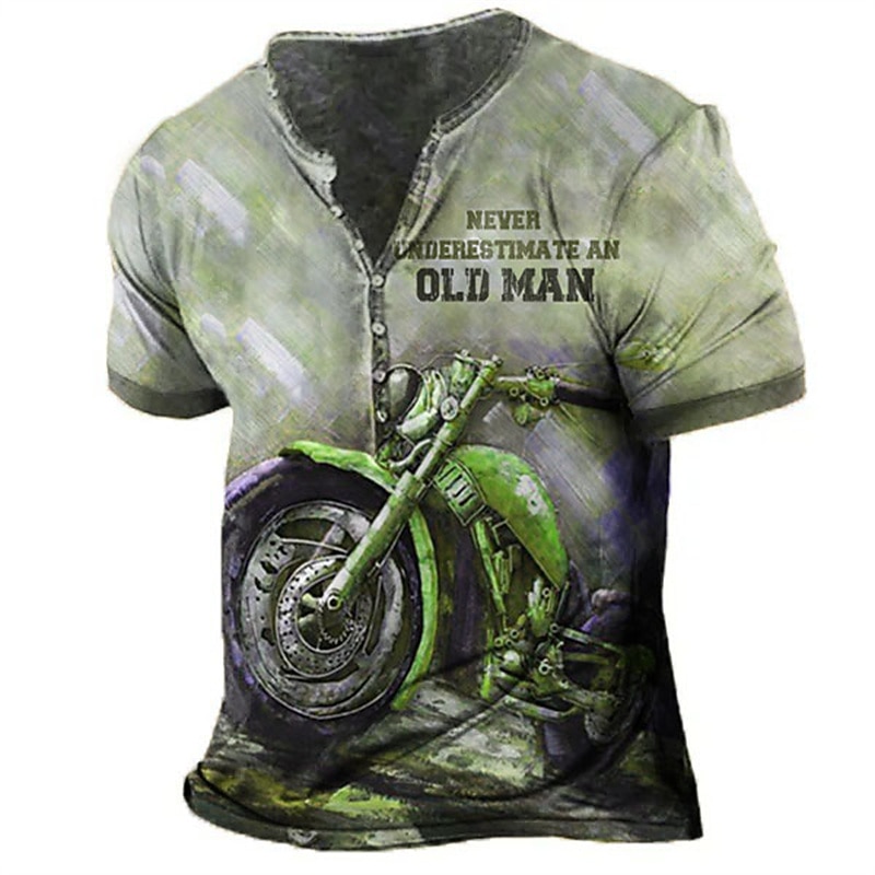 Men's Graphic Motorcycle Henley Shirt Short Sleeve 3D Print Fashion Designer Comfortable Outdoor Daily Spring & Summer Blue Green Army Green Coffee Henley Henley T-Shirt3