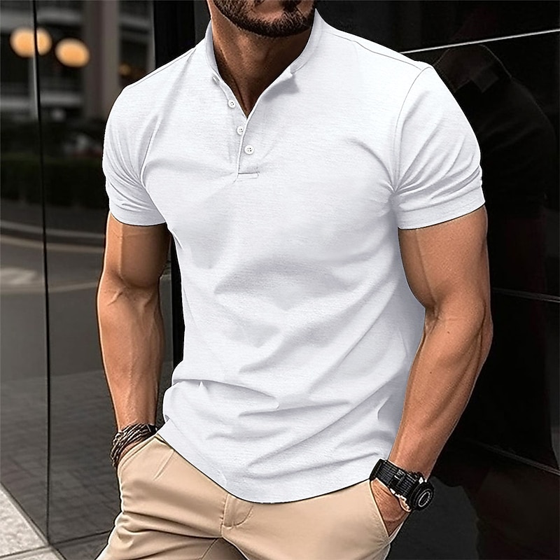 Men's Polo Shirt Golf Shirt Casual Holiday Henley Short Sleeve Fashion Basic Plain Classic Summer Regular Fit Black White Wine Army Green khaki Polo Shirt3