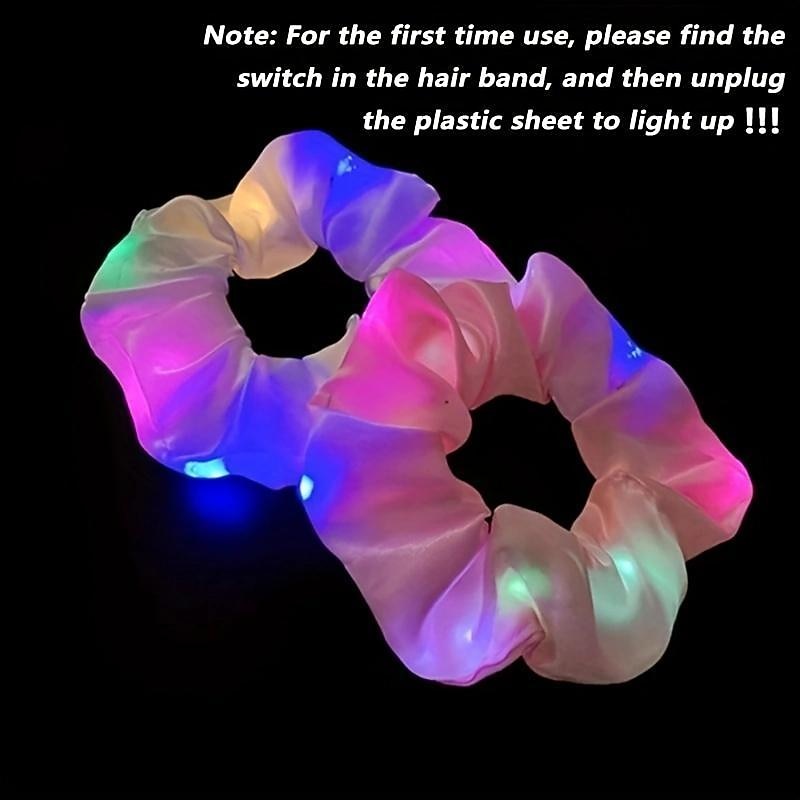 LED Luminous Scrunchies Ponytail Headwear Elastic Hair Tie Solid Color Carnival Party Hair Accessories4