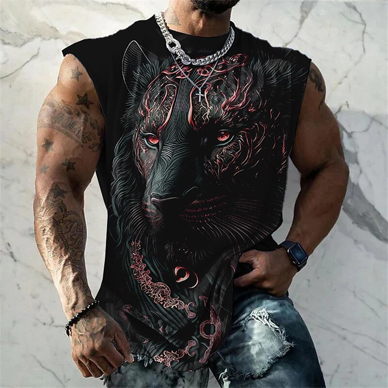 Men's Graphic Animal Vest Top Sleeveless T Shirt for Men Sleeveless Cap Sleeve T shirt 3D Print Crew Neck Shirt Fashion Designer Muscle Daily Sports Gym Yellow Red Blue Spring & Summer Clothing4