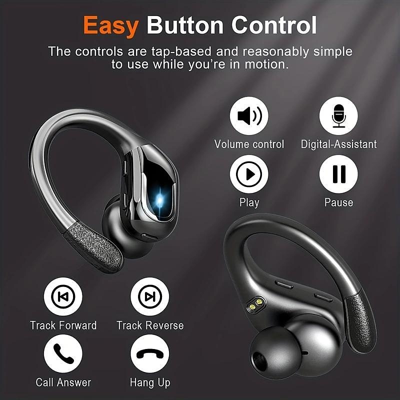 Wireless Earbuds for Running, IPX7 Waterproof Earphones with Earhooks, 60H Battery, Dual-LED Display, Pure Bass Sound3