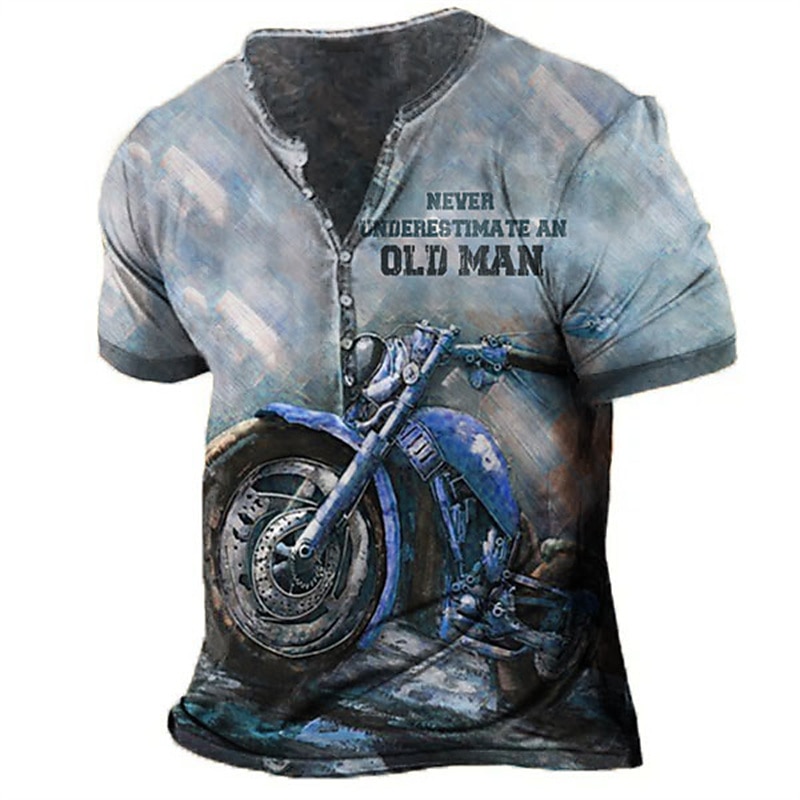 Men's Graphic Motorcycle Henley Shirt Short Sleeve 3D Print Fashion Designer Comfortable Outdoor Daily Spring & Summer Blue Green Army Green Coffee Henley Henley T-Shirt2