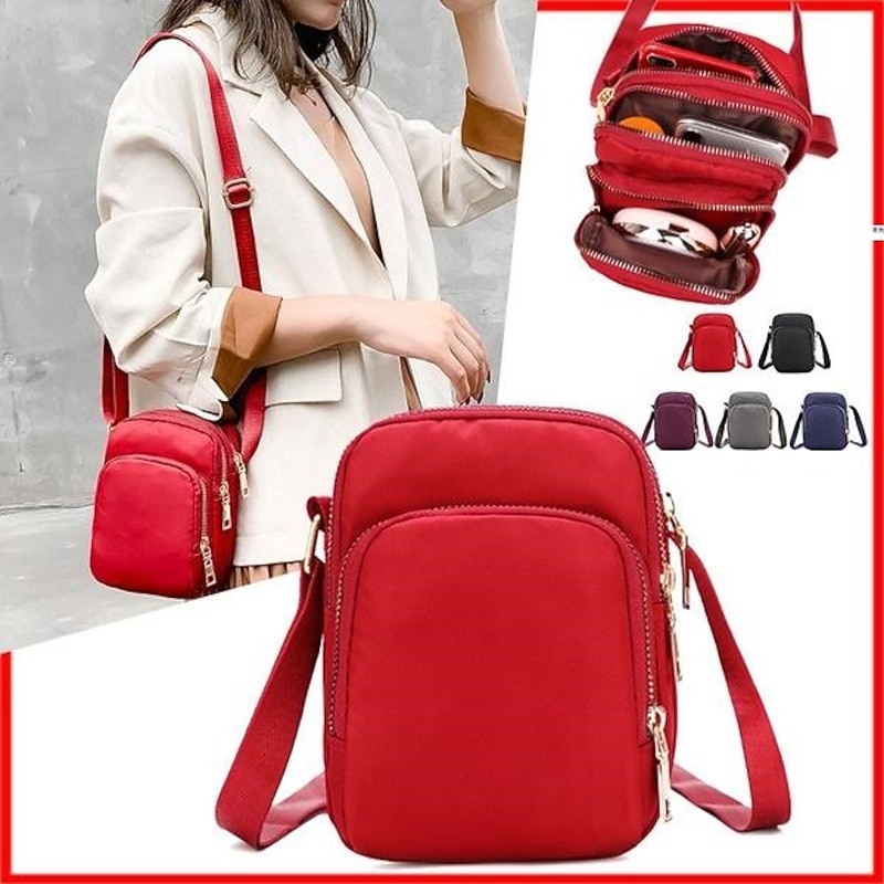 Women's Red Multi-Pocket Crossbody Bag – Lightweight and Versatile Shoulder Bag for Daily Use and Travel