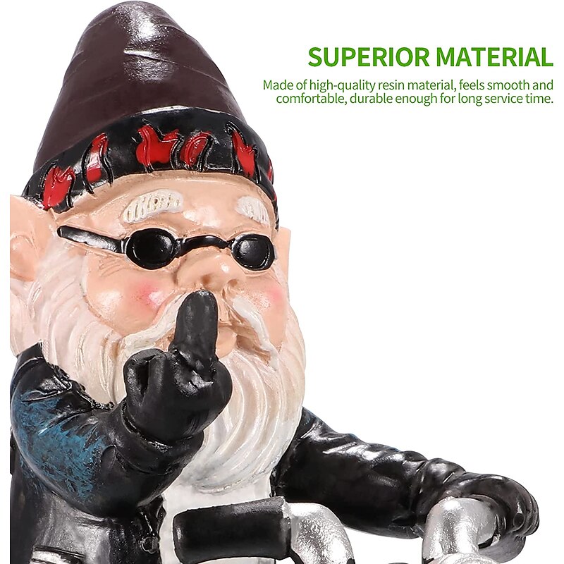 Garden Statues Outdoor, Dwarf Ornament Decorative, Gnome Figurine Resin Garden Statue Waterproof Art Ornament Funny Interesting Garden Decor Sculpture Dwarf Ride Motorbike for Garden Patio Lawn2