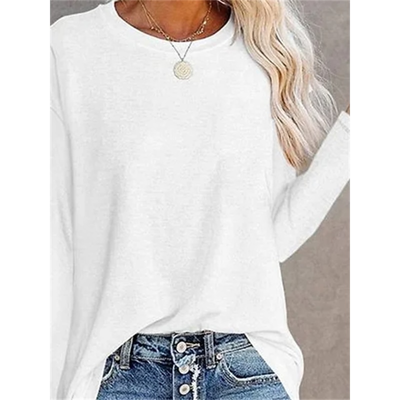 Women's T shirt Long Sleeve Crew Neck Long Sleeve Tunic Solid Color Plain Daily Basic Round Neck Regular Tops Daily Black White Pink Blue Gray Fall & Winter Prefall3