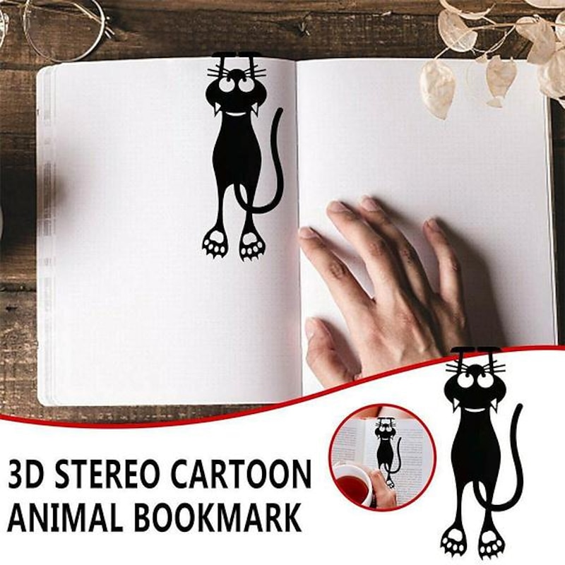 1PCS Black Cat Plastic Bookmark Envelope Sign Hollow Out Mini 3D Animal  Bookmarks, Back to School Gift