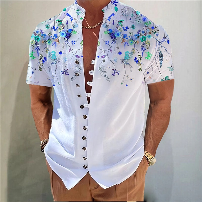 Men's Floral Shirt Button Up Shirt Short Sleeve Fashion Streetwear Designer Vacation Street Daily Summer Spring Stand Collar Print Red Blue Green Gray2