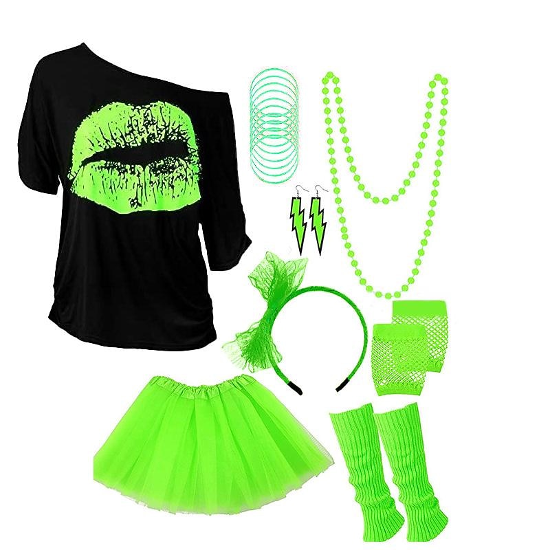 Retro Vintage Disco 1980s Skirt Gloves Necklace Outfits T-shirt Tutu Headband Earrings Leg Warmers Bracelet Women's Girls' Costume Headbands Necklace / Earrings Vintage Cosplay Party / Evening2