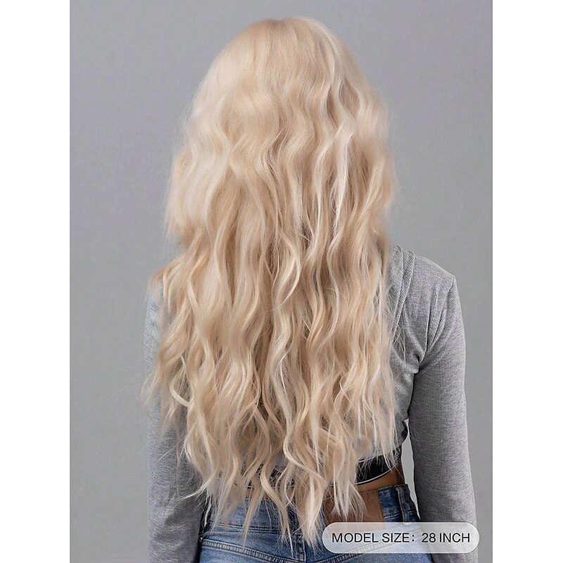 Synthetic Wig Curly With Bangs Machine Made Wig Long Light golden Synthetic Hair Women's Cosplay Soft Fashion Blonde2