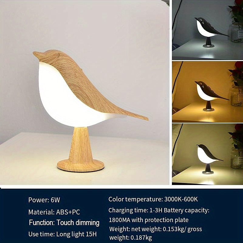 Magpie Night Light with Tri-color Touch Control Dimmable Cute Little Bird Night Light Rechargeable Aromatherapy Table Lamp for Bedroom Nursery Office Car Home Decor4