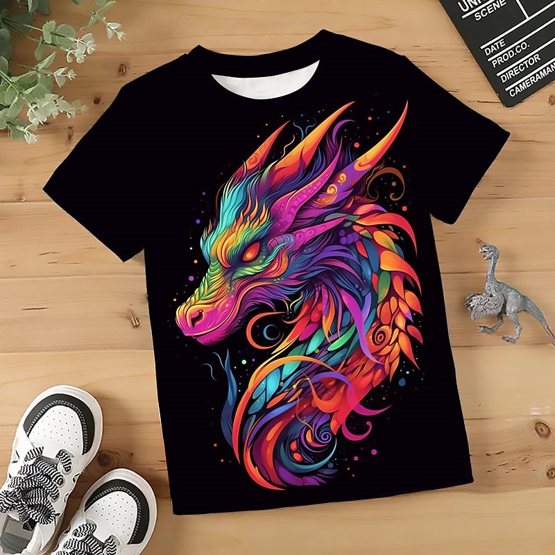 Boys 3D Graphic Animal Dragon T shirt Tee Short Sleeve 3D Print Summer Spring Active Sports Fashion Kids 3-12 Years Outdoor Casual Daily Regular Fit