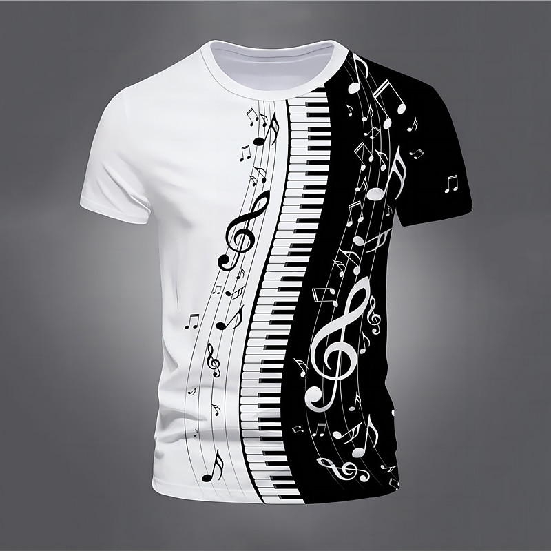 Music Festival Men's Graphic Music T Shirt Short Sleeve T shirt 3D Print Crew Neck Shirt Vintage Fashion Designer Outdoor Daily Sports 1 Black White+Black Spring & Summer Clothing Apparel S M L XL