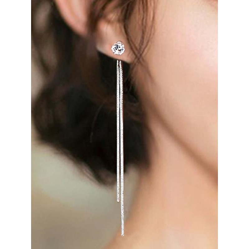 Women's Earrings Fashion Zirconia Long Tassel Polygonal Diamond Stud Earrings For Valentine's Day, Mother's Day Gift