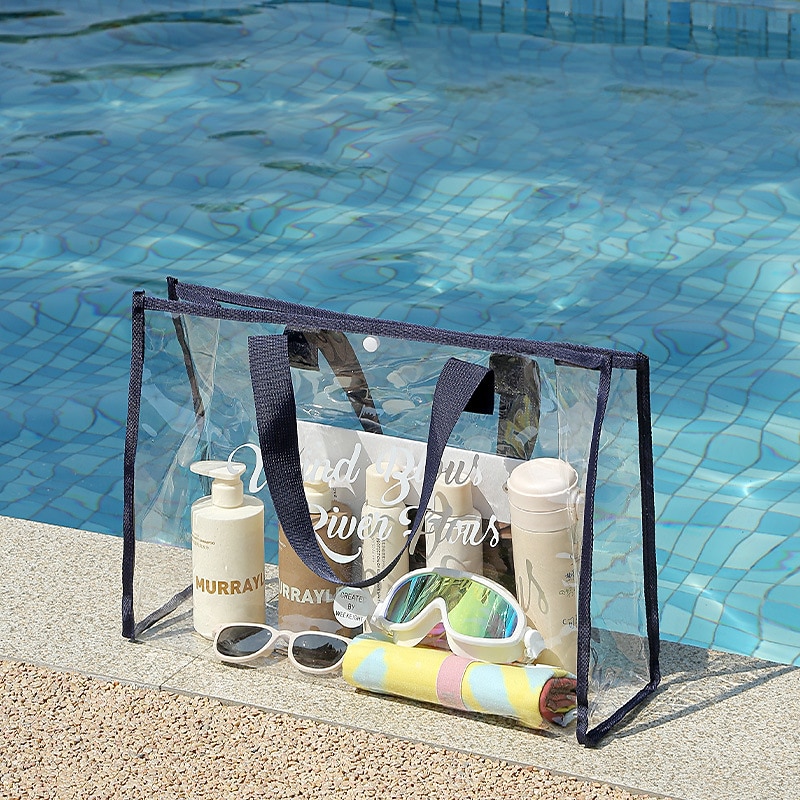 1pc Large Capacity Swimming Bag Transparent Visible Portable Storage Bag Thickened PVC Waterproof Wash Bag Portable Beach Bag