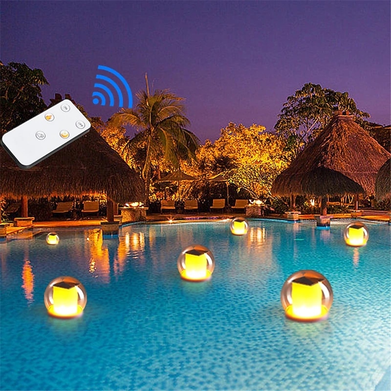 Flame Effect LED Solar Floating Light Swimming Pool Light Outdoor Bar Table Solar Floating Light Intelligent Lighting Control Atmosphere Light Outdoor Courtyard Bar Table Light Decorative Light