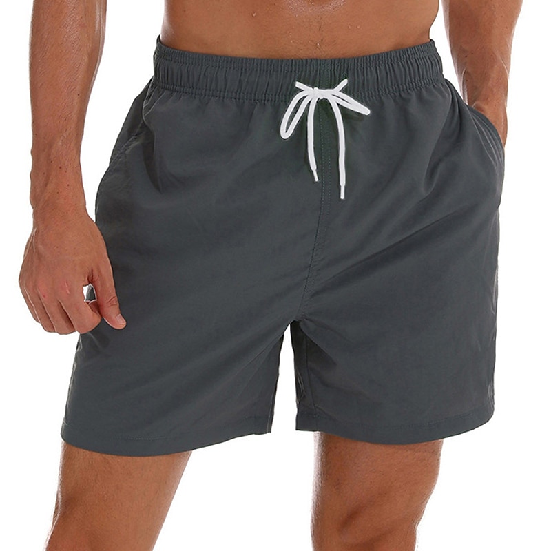 Men's Bathing Suit Board Shorts Swim Shorts Swim Trunks Summer Shorts Pocket Drawstring with Mesh lining Plain Quick Dry Outdoor Holiday Going out Stylish Boho Gray Green Black