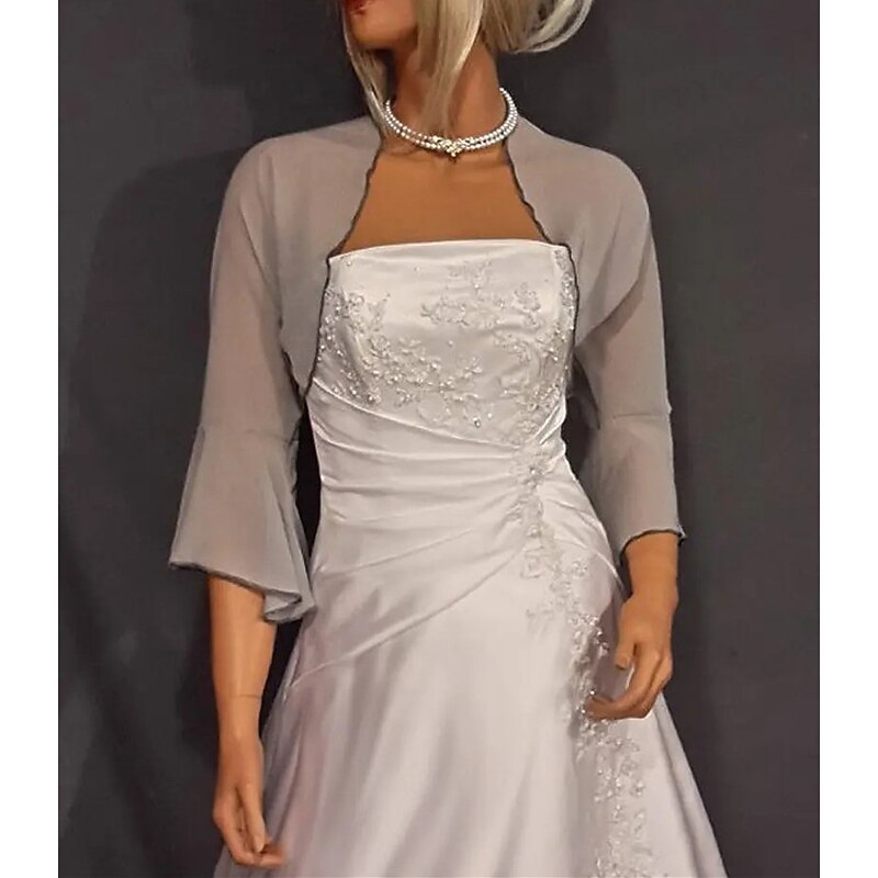 Shawls Women's Wrap Elegant Pure 3/4 Length Sleeve Chiffon Wedding Wraps With Pure Color For Party Spring & Summer2