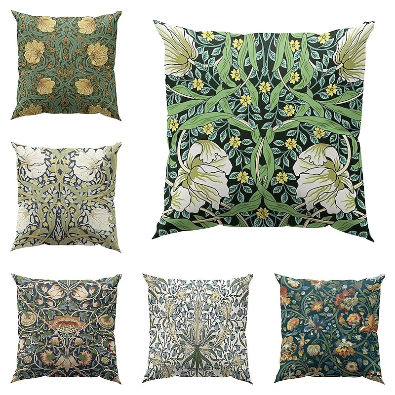William Morris Double Side Pillow Cover 4PC Floral Plant Soft Decorative Square Cushion Case Pillowcase for Bedroom Livingroom Sofa Couch Chair