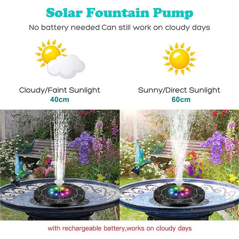 Floating Solar Bird Bath Water Fountain Lights Garden Waterfall Fountain Pond Solar Panel Powered Water Pump Garden Decoration2