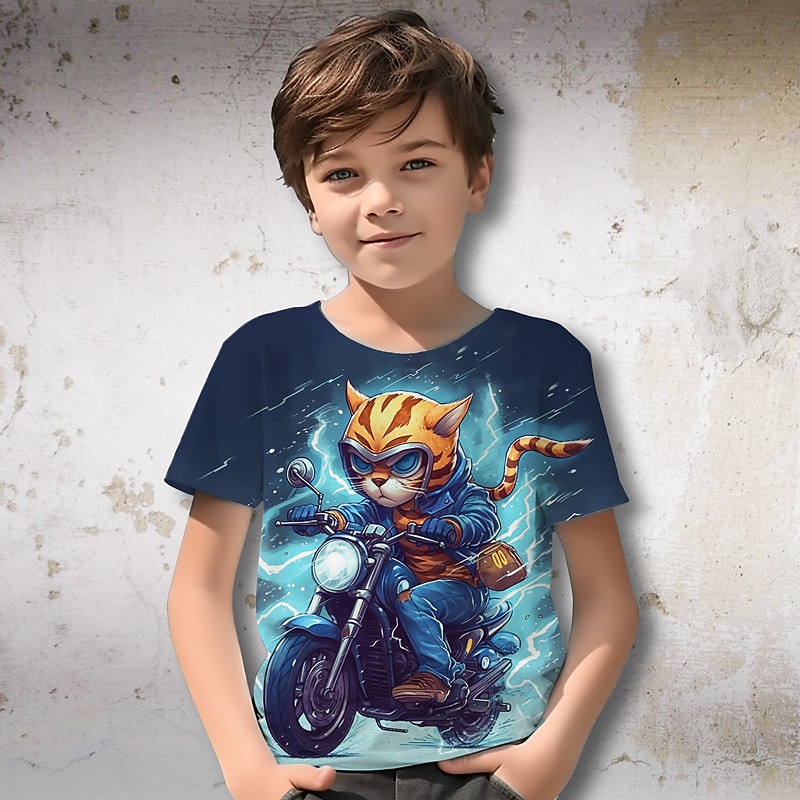 Boys 3D Graphic Animal Tiger T shirt Tee Short Sleeve 3D Print Summer Spring Active Sports Fashion Kids 3-12 Years Outdoor Casual Daily Regular Fit
