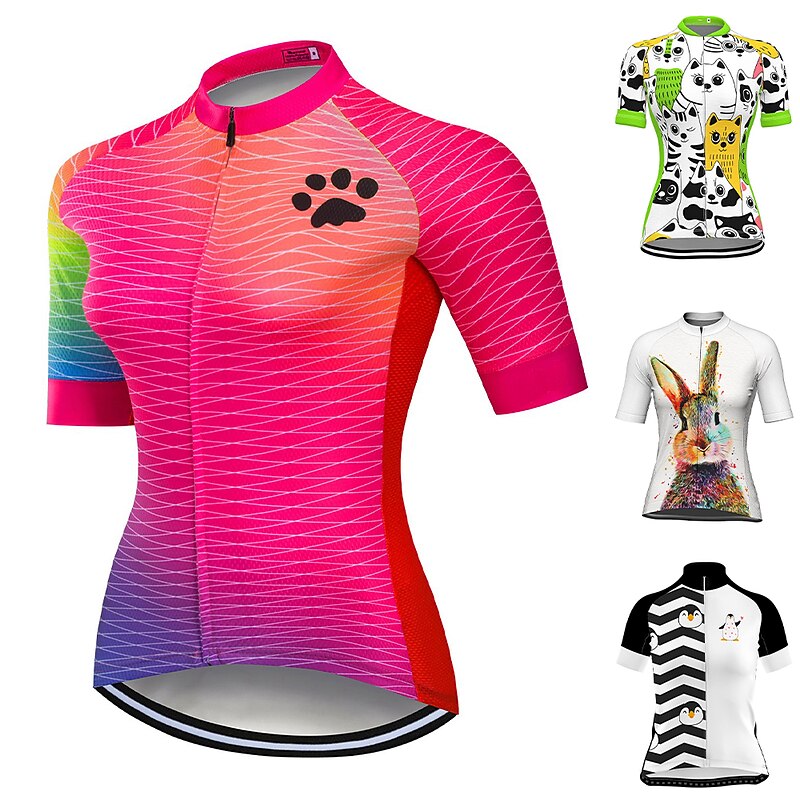 Women's Cycling Jersey Animal Rainbow Gradient Short Sleeve Bike Jersey Top with 3 Rear Pockets Mountain Bike MTB Road Bike Cycling Fast Dry Quick Dry Soft Reflective Strips Sports White Green Rose