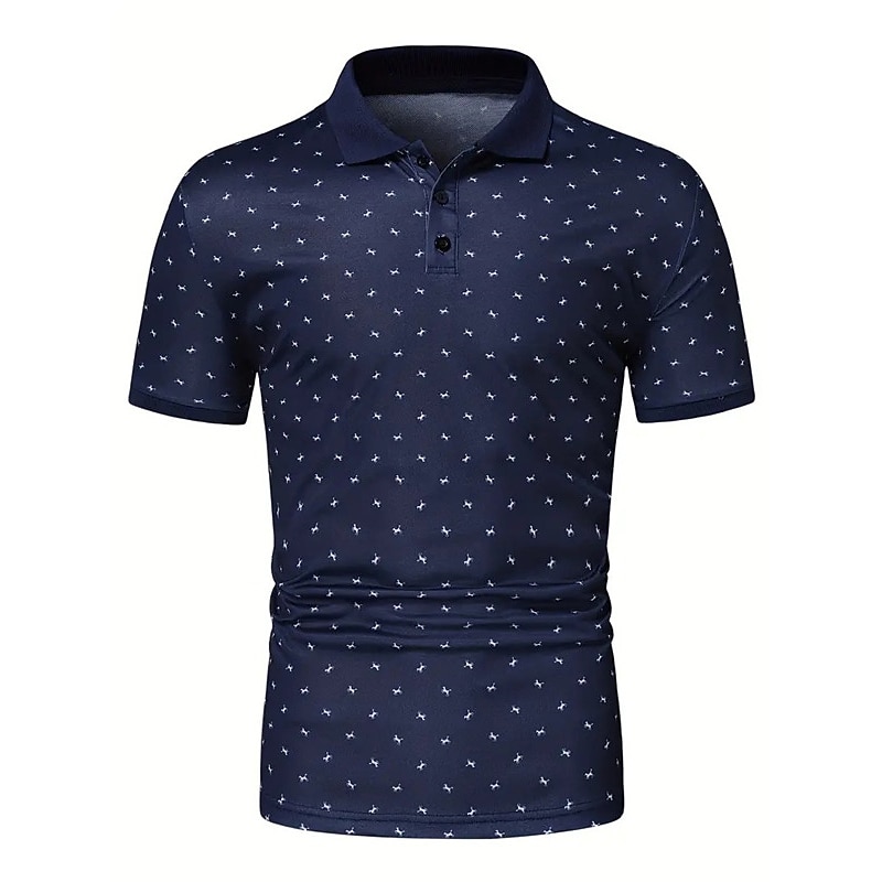Men's Polo Shirts Golf Shirt Short Sleeve Polo Shirts Collared Shirts Business Casual WorkWear Formal Wear Festival Wear Buttons 3D Print Black Wine Navy Blue