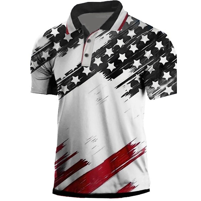 Men's American Flag Veterans Polo Shirts Golf Shirt Short Sleeve Polo Shirts Collared Shirts Casual Streetwear Vacation Wear Party Outfits Buttons 3D Print Black White Light Green3