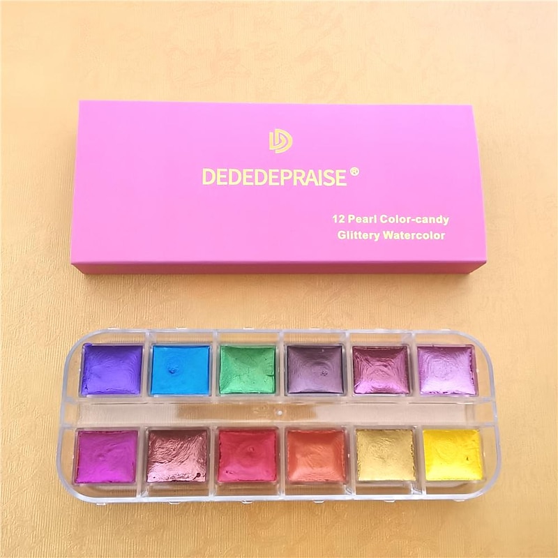Dededepraise Metallic Watercolor-6/12 Color Set Starry Watercolor In Portable Box.Diamonds Glitter Solid Watercolors.Watercolor Art Supplies For Artists, Students And Painting Beginners,Perfect For Easter Decoration4