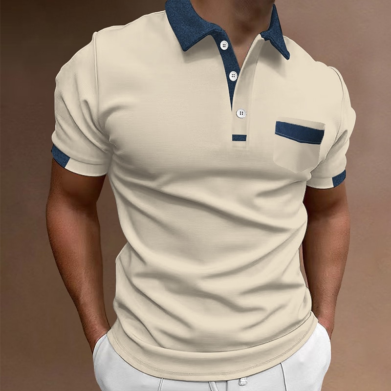 Men's Button Up Polos Polo Shirt Casual Holiday Lapel Classic Short Sleeve Fashion Basic Color Block Button Summer Regular Fit Navy Black White Blue Beige Gray Button Up Polos 13